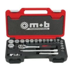 MOB 1/2'' Box Set Of 21 Pieces, 12-point Sockets, Pear-head Ratchet