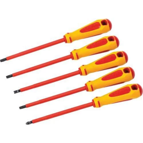 Sam Set Of Five 1000-V Insulated Slotted And Phillips Screwdrivers