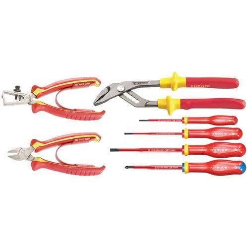 Set Of Three pairs Of Pliers + Four insulated Screwdrivers 1000 V - Facom