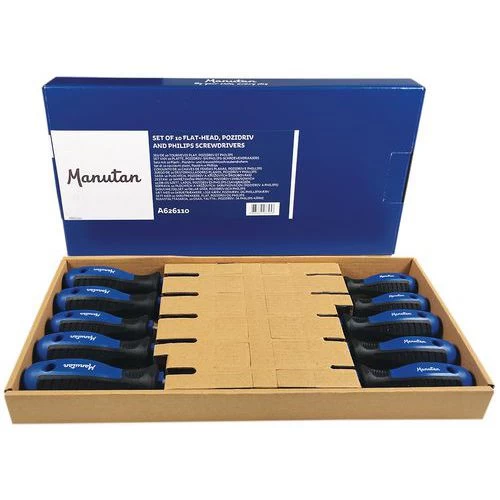Set Of 10 slotted Pozidriv + Phillips Screwdrivers - Manutan - Image 4