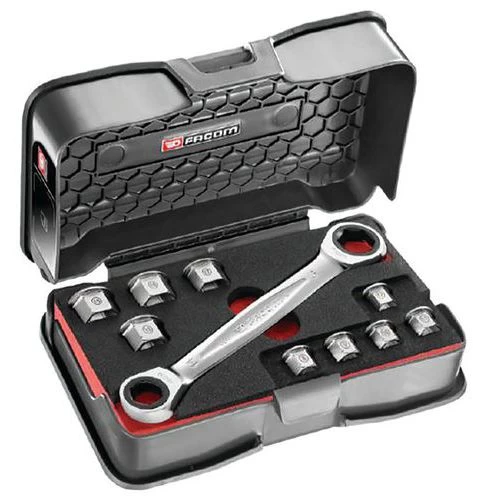 FACOM Set Of Offset Ring Spanners With 11-in-1 Ratchet