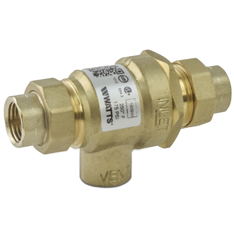 9D-M3, 1/2" Dual Check Backflow Preventer Valve w/ Atmospheric Vent, FNPT Union x FNPT Union