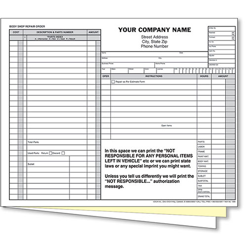 3-Part Auto Body Repair Order - Black - Pack 250