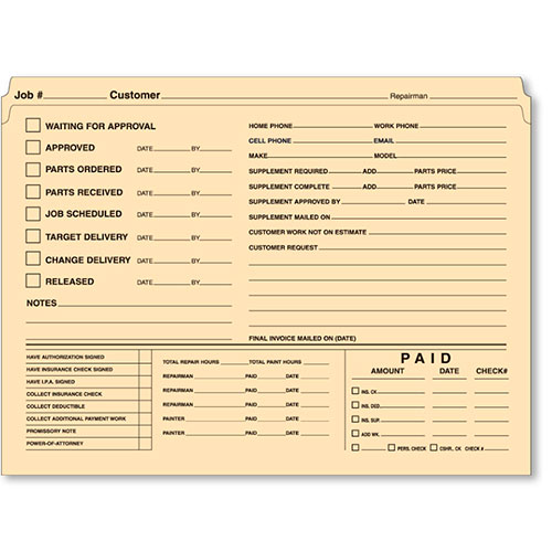 Manila Repair Order Folders - Version 1