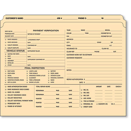 Double-Duty Auto Repair Order Folders