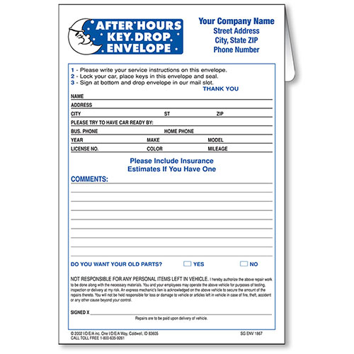 Key Drop Envelopes Deluxe Auto Body