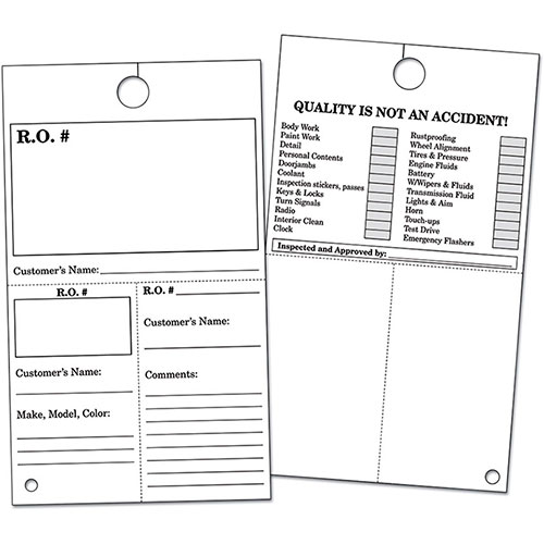 White Auto Repair Order Hang Tags