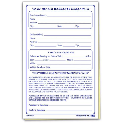 As-Is Dealer Warranty Disclaimer