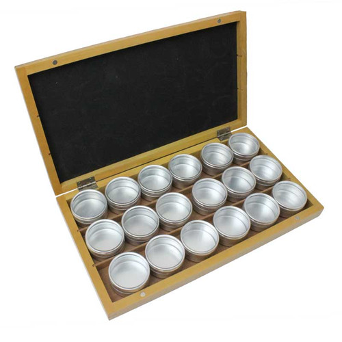 Deluxe Storage Box with 18 Aluminum Clear Glass Top Containers CLEARANCE