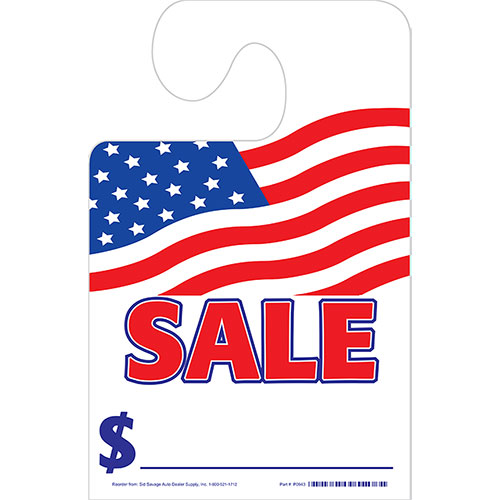 Wide Hook Mirror Tags-Sale with American Flag 8.5" x 11.5" (50)
