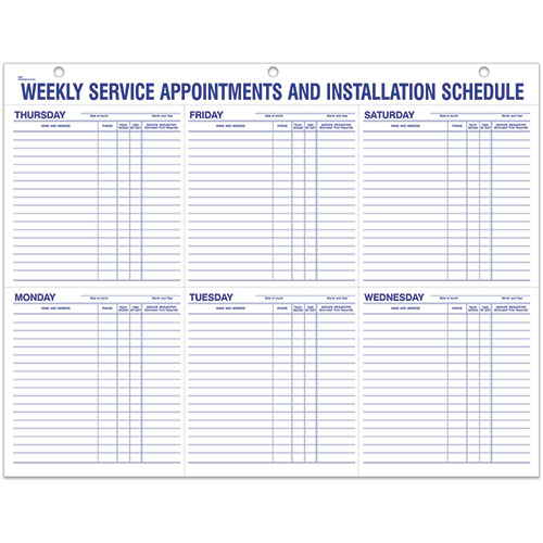 Weekly Service Appointments and Installation Schedule Pad