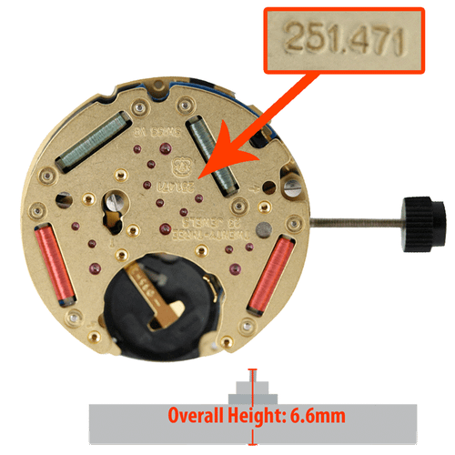 ETA 6 Hand Watch Movement 251.471 Quartz Movement Overall Height 6.6mm