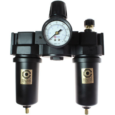 Opens dialog Coilhose Pneumatics 27FRL3-DGM 27 Series 3/8" Filter + Regulator + Lubricator, Auto Drain, Gauge,