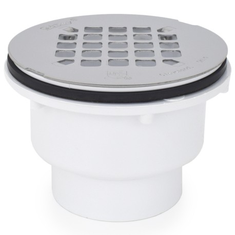 2" Hub, Solvent Weld PVC Shower Base/Module Drain w/ Snap-in Strainer, Receptor Base