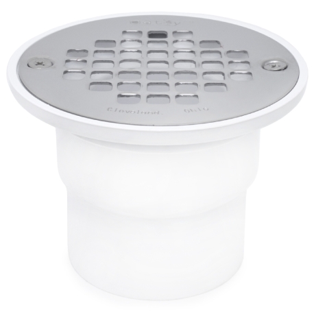 2" Hub, Solvent Weld PVC Drain for No-Liner Pan Showers, Screw-Tite Strainer, Receptor Base