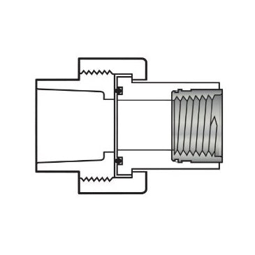 1-1/2" Sch 40 PVC Transition Union - Soc x Fipt w/ Brass Thread & Buna-N O-ring Seal 459-015BR