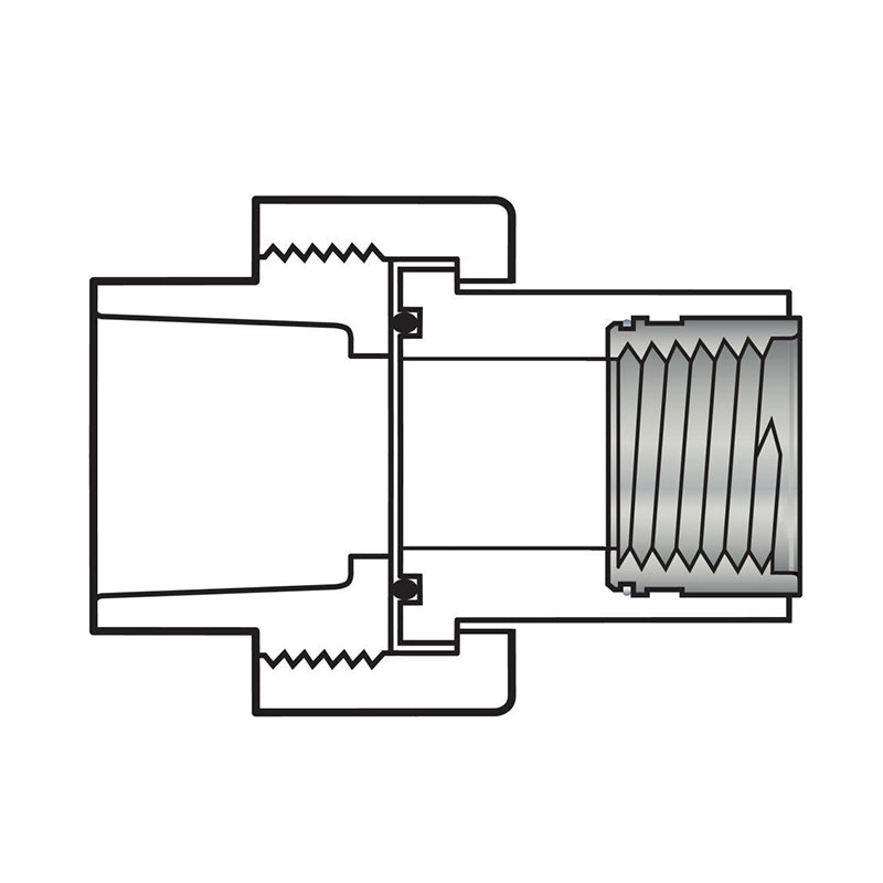 1-1/2" Sch 40 PVC Transition Union - Soc x Fipt w/ Brass Thread & EPDM O-ring Seal 499-015SR