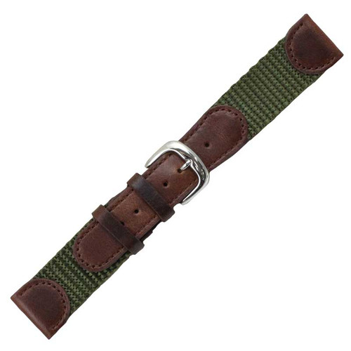 Hadley Roma 19mm Olive Nylon and Brown Leather Accented Swiss Army Style Band 7 5/8 Inch Length