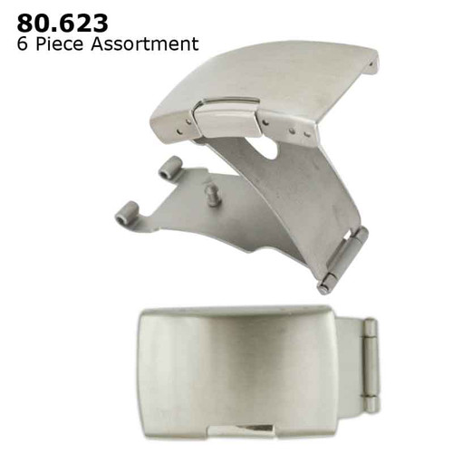 Tri Fold Stainless Steel Watch Band Single Side Button Style Clasp With Open End Band Attachment Assortment 6 Pieces