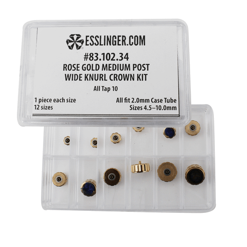 Waterproof Medium Post Wide Knurl Quartz Watch Crown Assortment Rose Gold To Fit2.0mm Case Tubes