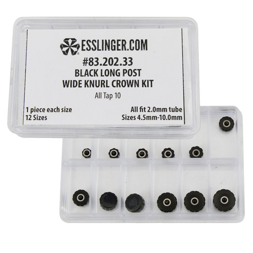 Waterproof Long Post Wide Knurl Quartz Watch Crown Assortment Black To Fit 2.0mm Case Tubes