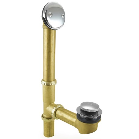 Pop Up Bathtub Drain Waste (Full Kit) w/ Chrome Plated Trim, 20GA Tubular Brass, 2-hole