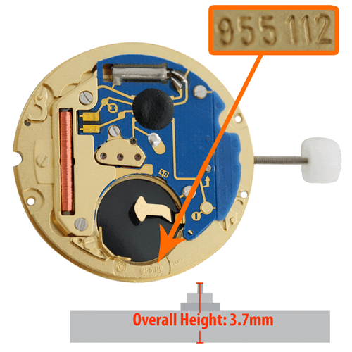 ETA 3 Hand Quartz Watch Movement Low Version 955.112.0-6Date at 6:00 Overall Height 3.7mm