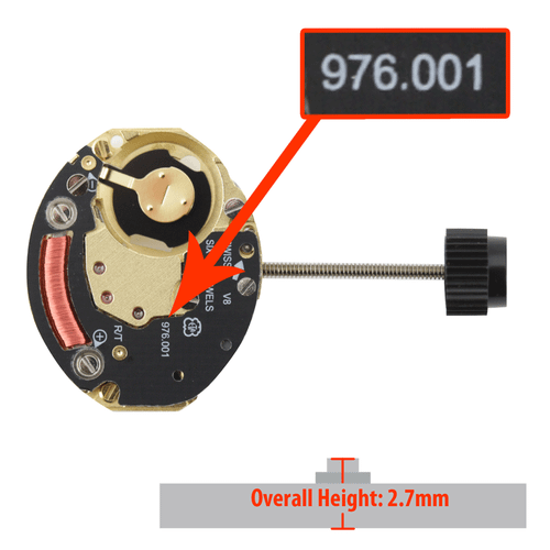 ETA 2 Hand Watch Movement 976.001.0 Quartz Movement With Low Canon Pinion Overall Height 2.7mm