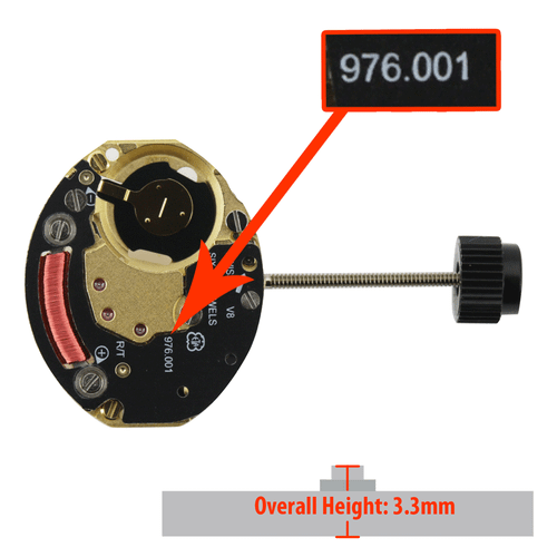 ETA 2 Hand Quartz Watch Movement 976.001.3 High Hand Post Overall Height 3.3mm