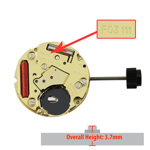 ETA 2 Hand Quartz Watch Movement F03.115-2/6 Replaces F03.111-2/6 Date At 6:00 Overall Height 3.7mm