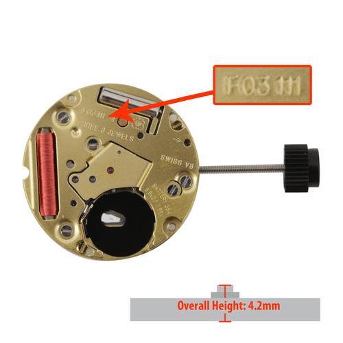 ETA 2 Hand High Version Quartz Watch Movement F03.115-2.3 Date At 3:00 Replaces F03.111-2.3 Overall Height 4.2mm