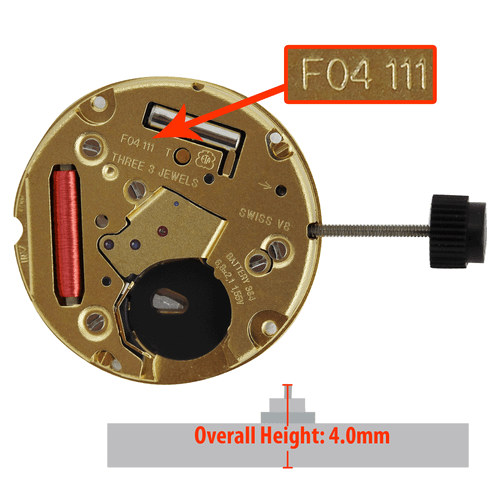 ETA 3 Hand Quartz Watch Movement F04.115-6Date At 6:00 Overall Height 4.0mm