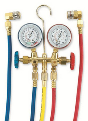 FJC R134a Brass Manifold Gauge Set with 72-Inch Hoses (6715B)