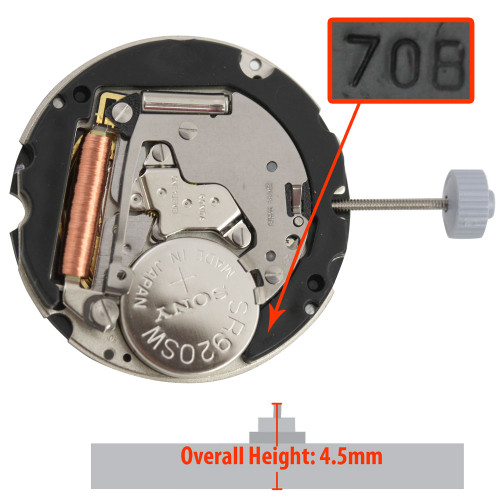 Harley Ronda 3 Hand Quartz Watch Movement HQ708 Date at 3:00 and Moonphase Overall Height 4.5mm