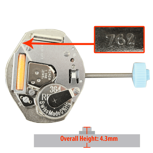 Harley Ronda 2 Hand Quartz Watch Movement HQ762.3 HCP Overall Height 4.3mm