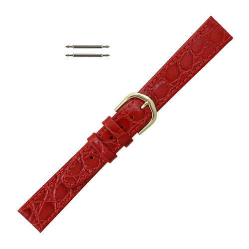 Red Leather Watch Strap 12mm Stitched Flat Croco Grain 6 13/16 Inch Length