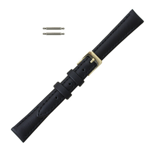 Watch Band 16mm Black Leather Classic CalfFlat 8Inch Length