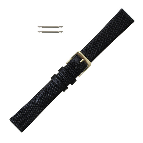 Leather Watch Band 10mm Black Lizard Grain 6 3/4 Inch Length