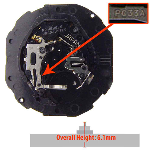 Hattori Japan 3 Hand Watch Movement PC33 Quartz Movement Overall Height 6.1mm