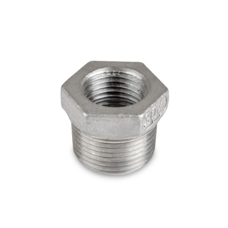 3/4" x 1/2" 304 Stainless Steel Hex Bushing, MNPT x FNPT threaded