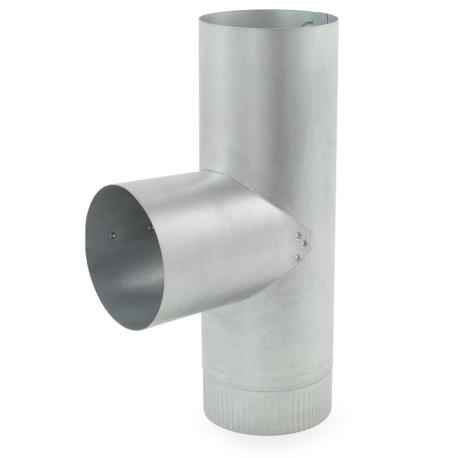 4" Galvanized Flue Tee, 12" Length, 26 GA