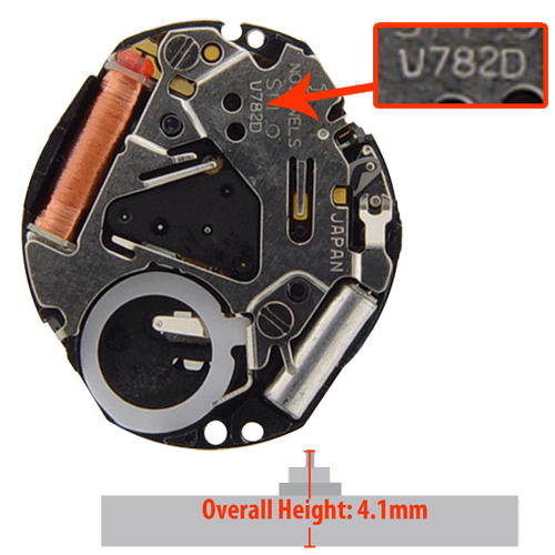 Hattori Japan 3 Hand Quartz Watch Movement V782-6 Date At 6:00 Overall Height 4.1mm