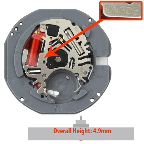 Hattori Japan 3 Hand Quartz Watch Movement VJ32.2 Date At 3:00 High Hand Height Overall Height 4.9mm