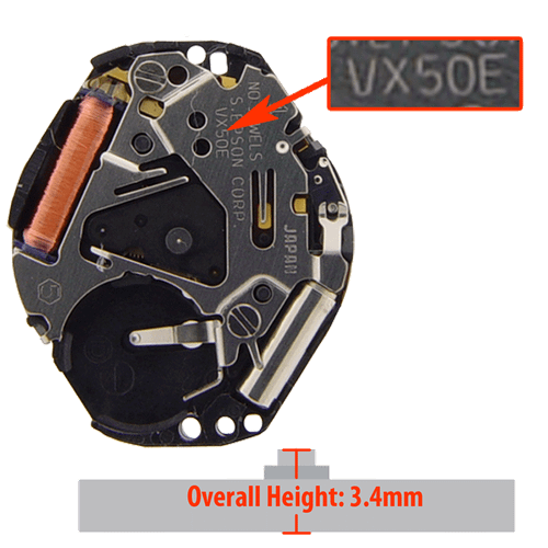 Epson Japan 2 Hand Watch Movement VX50 Quartz Movement Overall Height 3.4mm