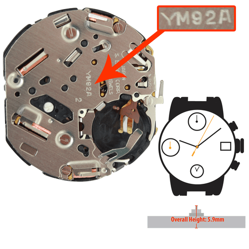 Epson Japan Chronograph Quartz Watch Movement YM92 Overall Height 5.9mm