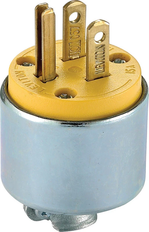 Yellow 15a 125v 3-wire Armored Grounding Plug — Nema 5-15p