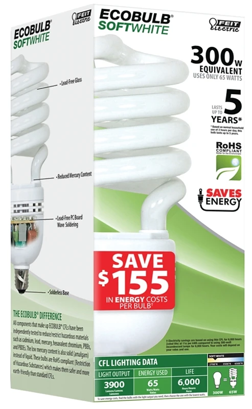 65-watt Soft White A21 Spiral Cfl Light Bulb Esl65tn