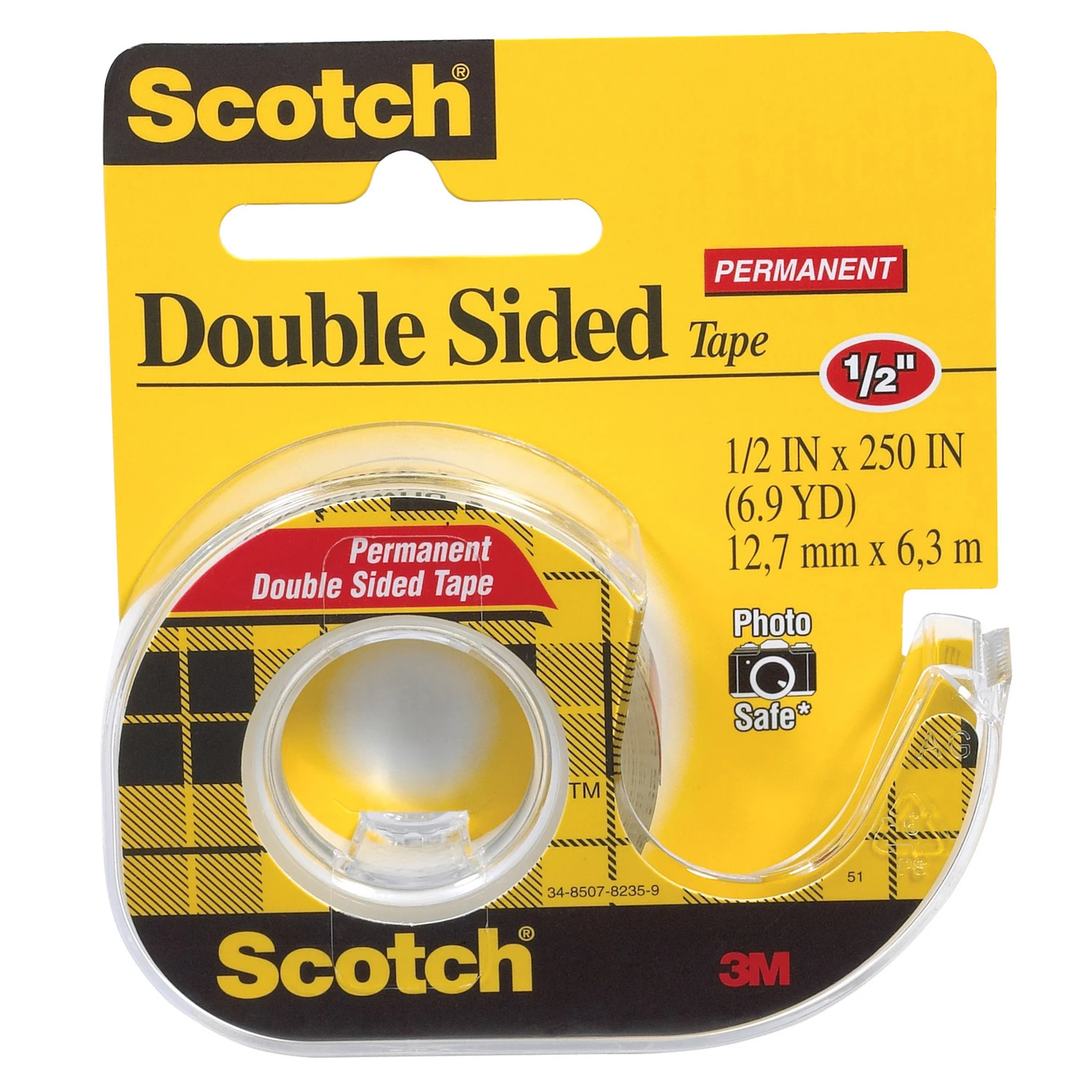 Permanent Double Sided Tape, 1/2 In. X 250 In. With Dispenser
