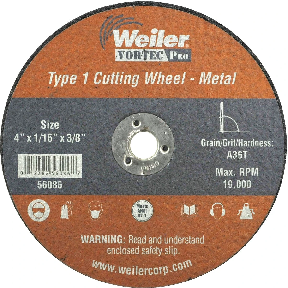 Vortec 4 In. X 1/16 In. X 3/8 In. Aluminum Oxide Cut-off Wheel