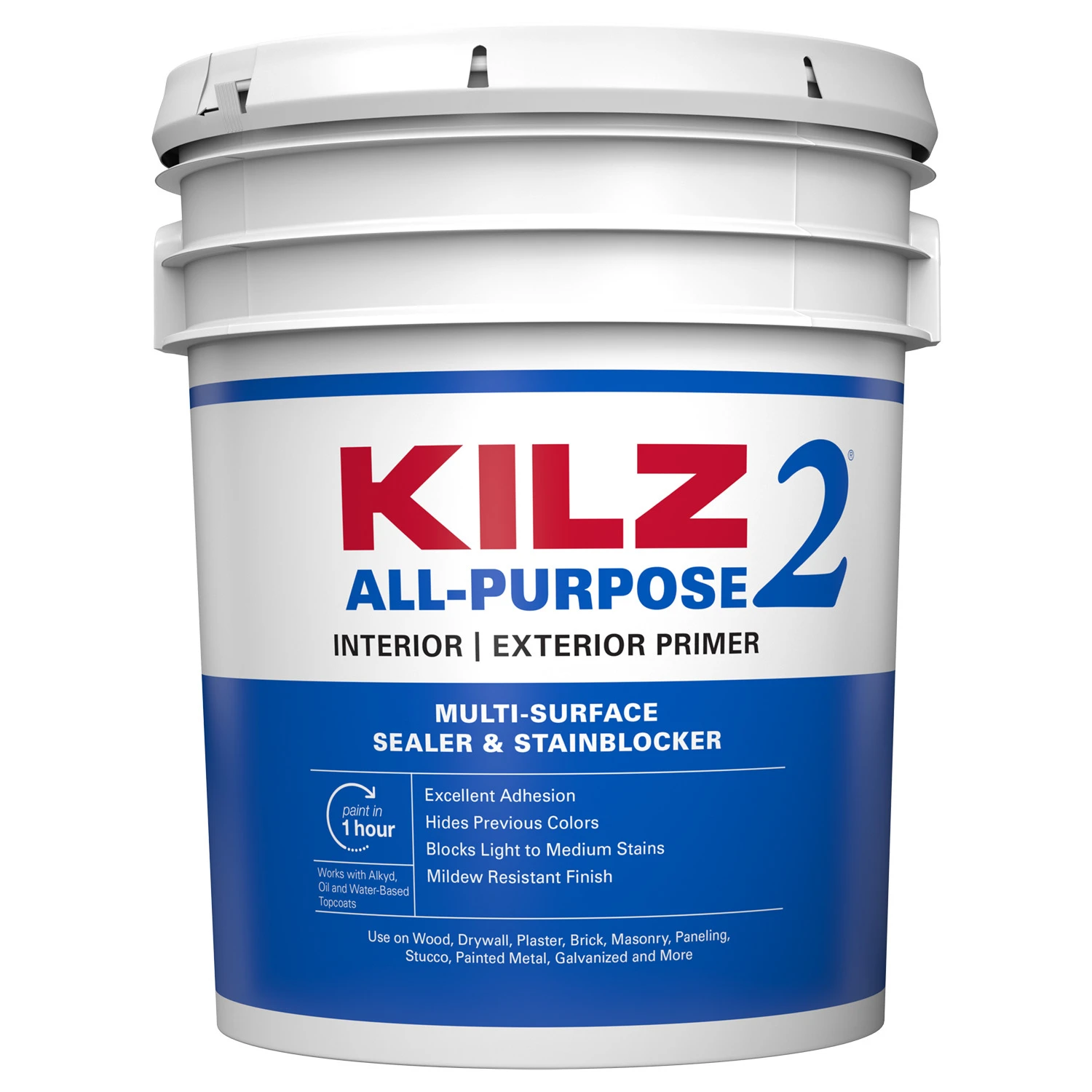 2 Latex Interior/exterior Stain Blocking Primer, White, 5 Gallon Pail